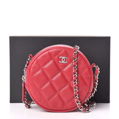 Chanel Shiny Caviar Quilted Round Clutch With Chain Pink 11 of 11