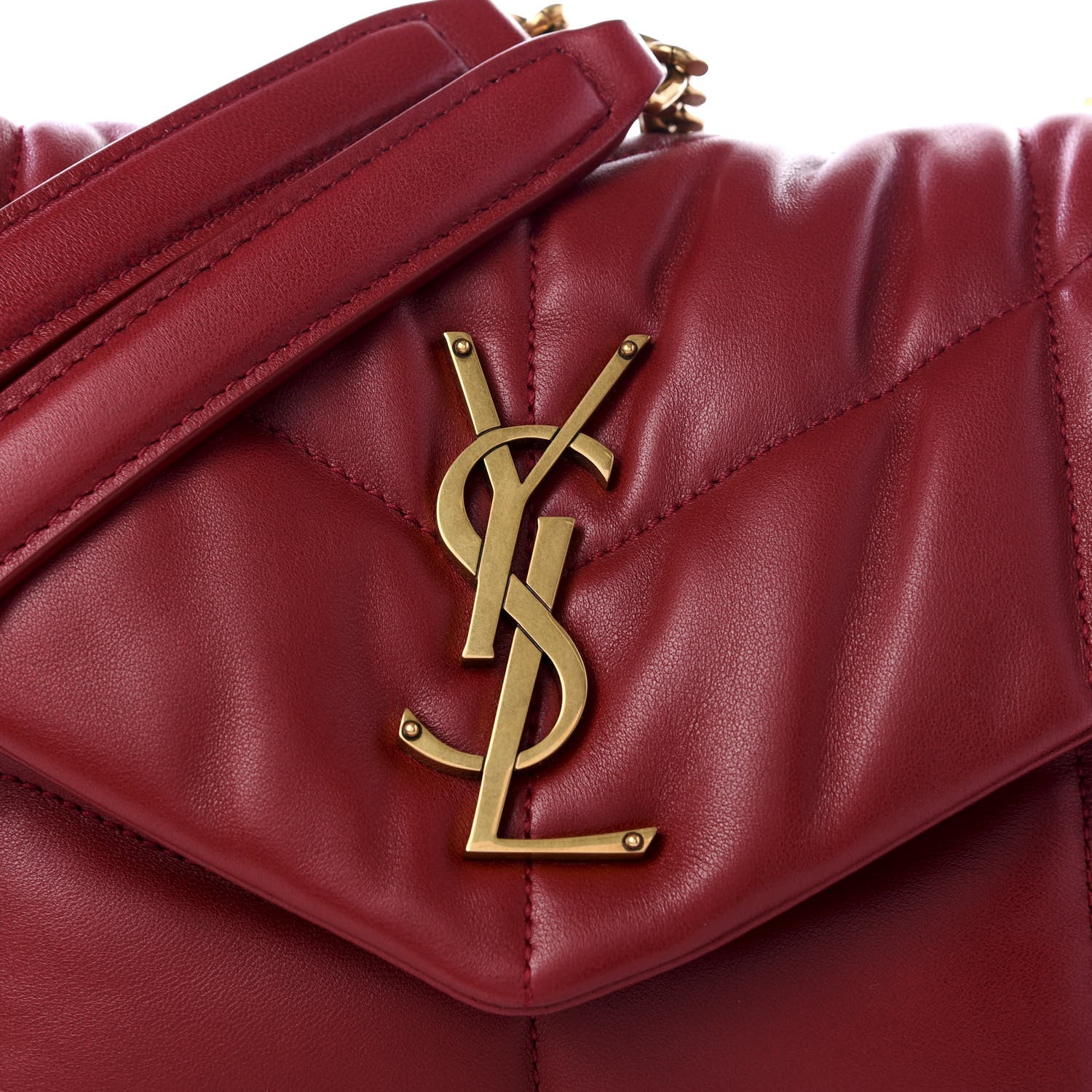 Saint Laurent Lambskin Quilted Small Loulou Puffer Monogram Chain Satchel Red 9 of 9