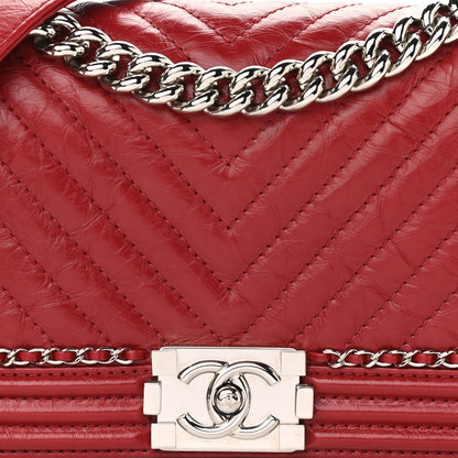 Chanel Aged Calfskin Chevron Quilted Medium Jacket Boy Flap Red 8 of 11