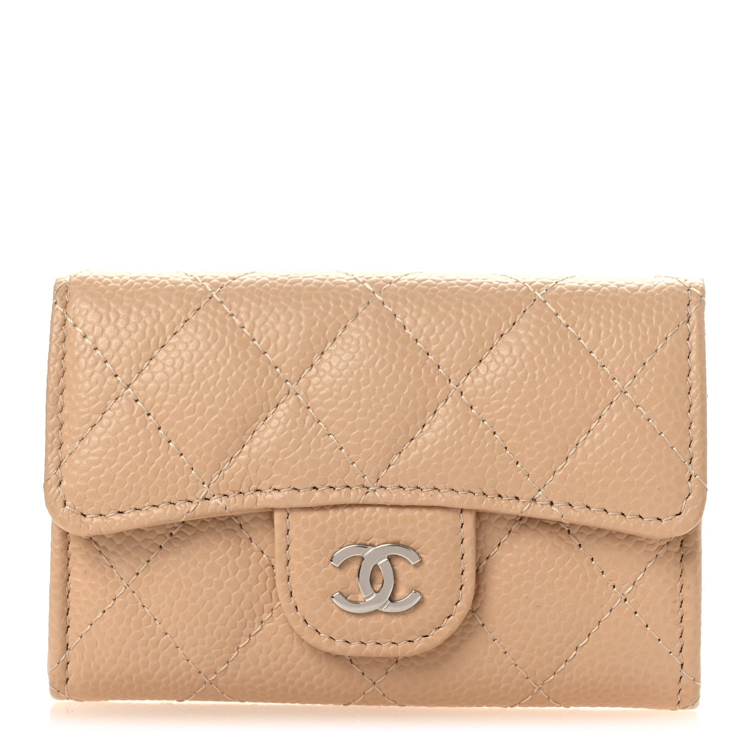 Chanel Caviar Quilted Flap Card Holder Wallet Beige 1 of 9