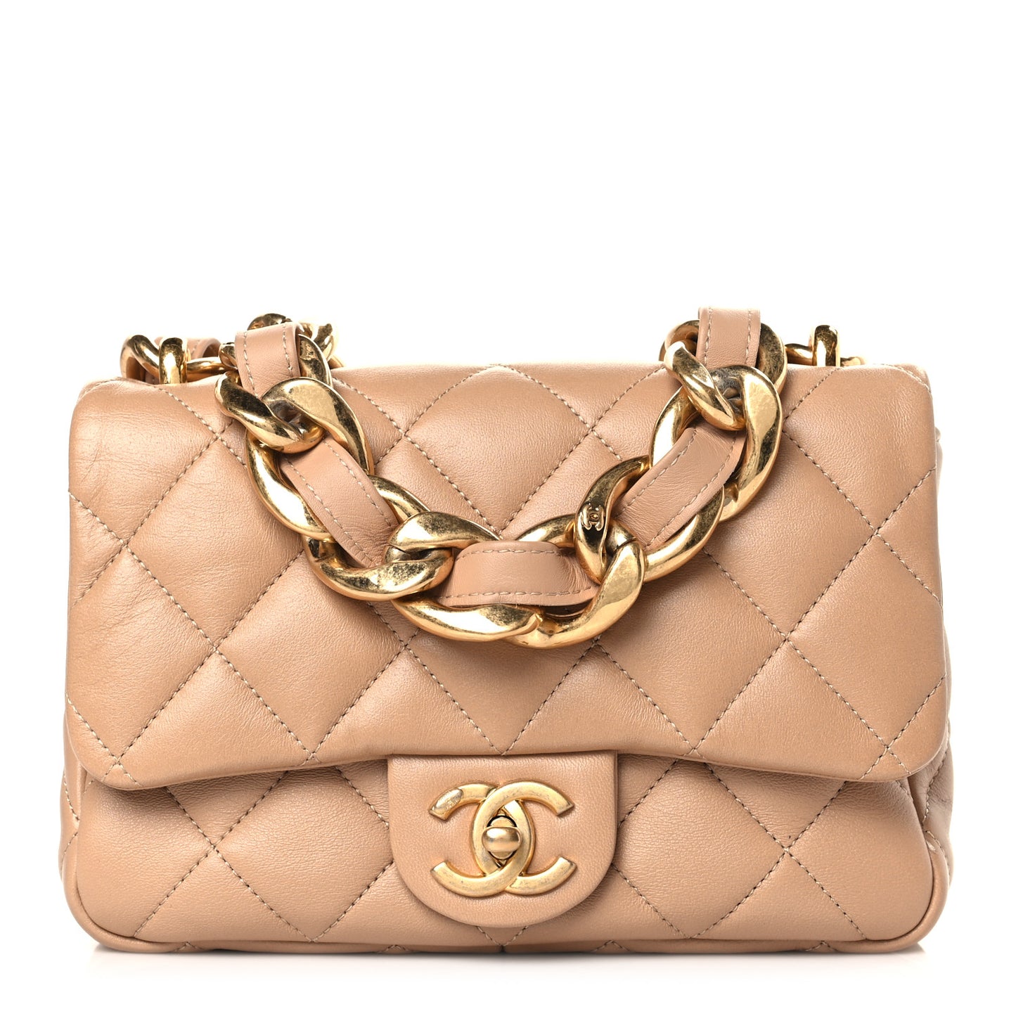 Lambskin Quilted Small CC Funky Town Flap Beige