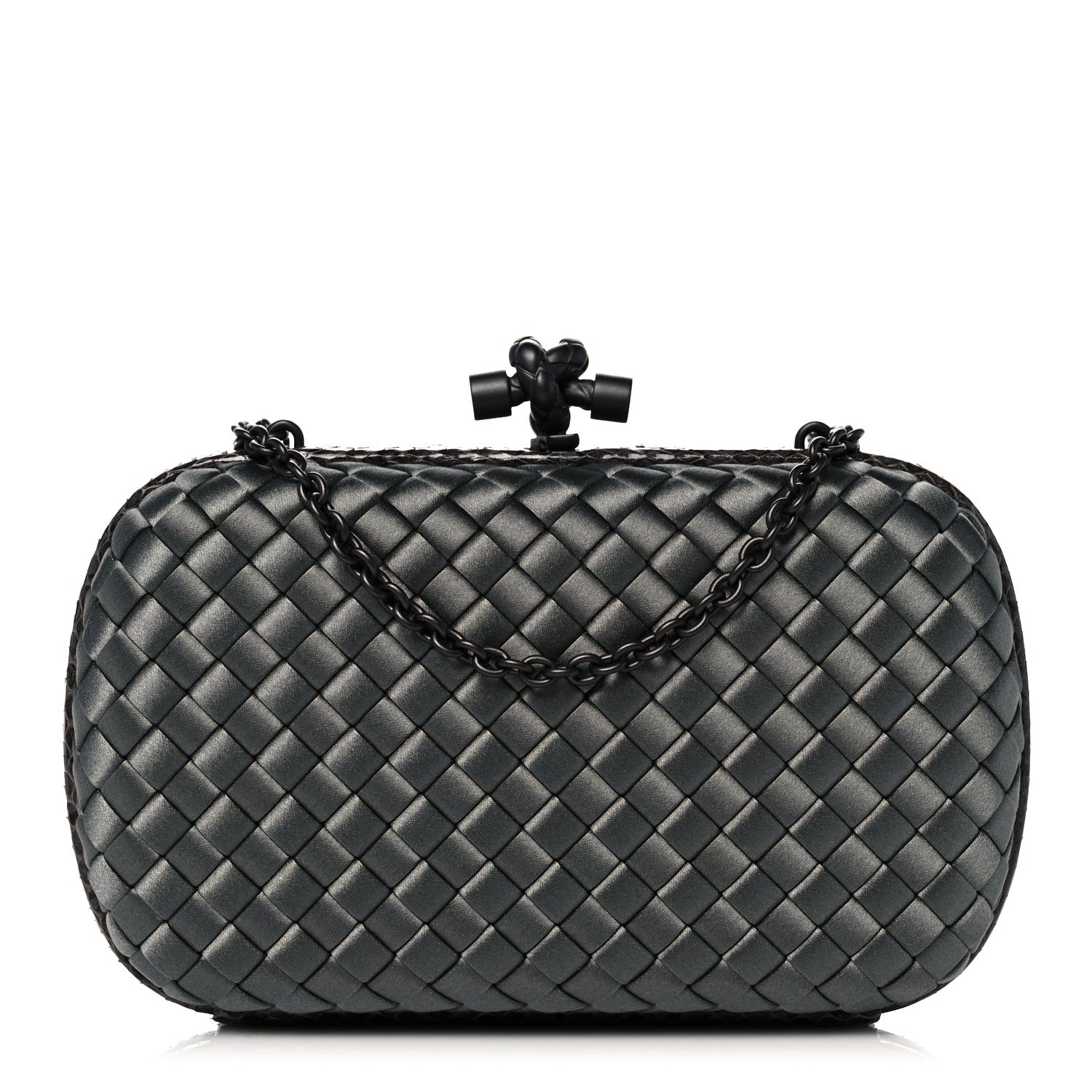 Bottega Veneta Satin Intreccio Impero Ayers Knot Clutch Grey 1 of 9