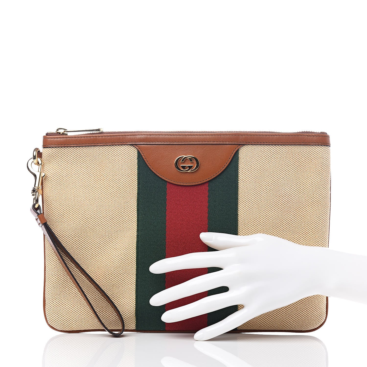 Gucci Vintage Canvas Web Pouch Sand Cuir 2 of 11