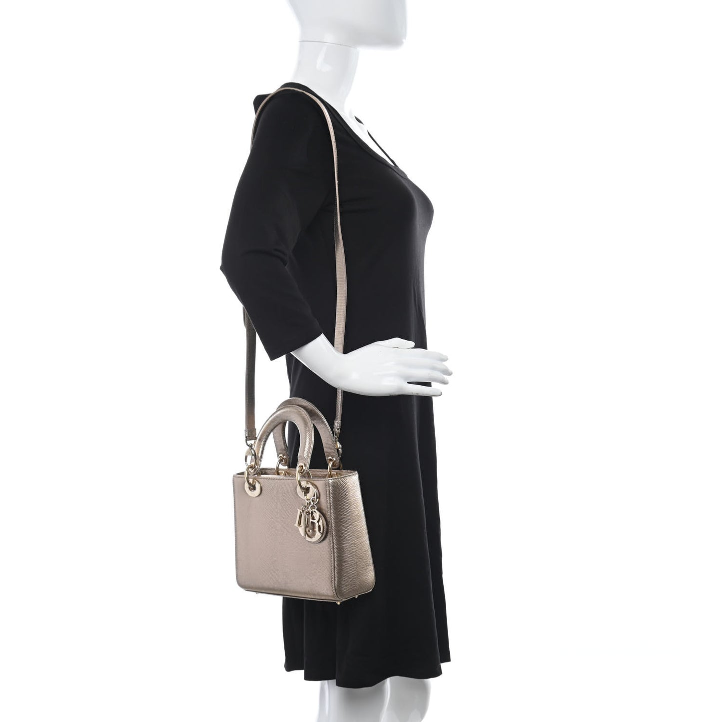 Metallic Lizard Small Lady Dior Gold
