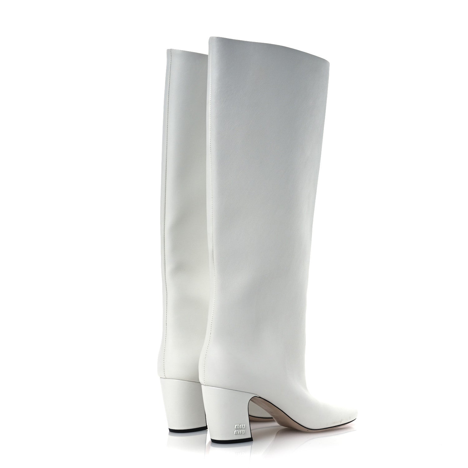Miu Miu Calfskin Knee High Heel Boot 38 White 4 of 9