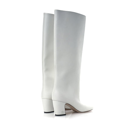 Miu Miu Calfskin Knee High Heel Boot 38 White 4 of 9