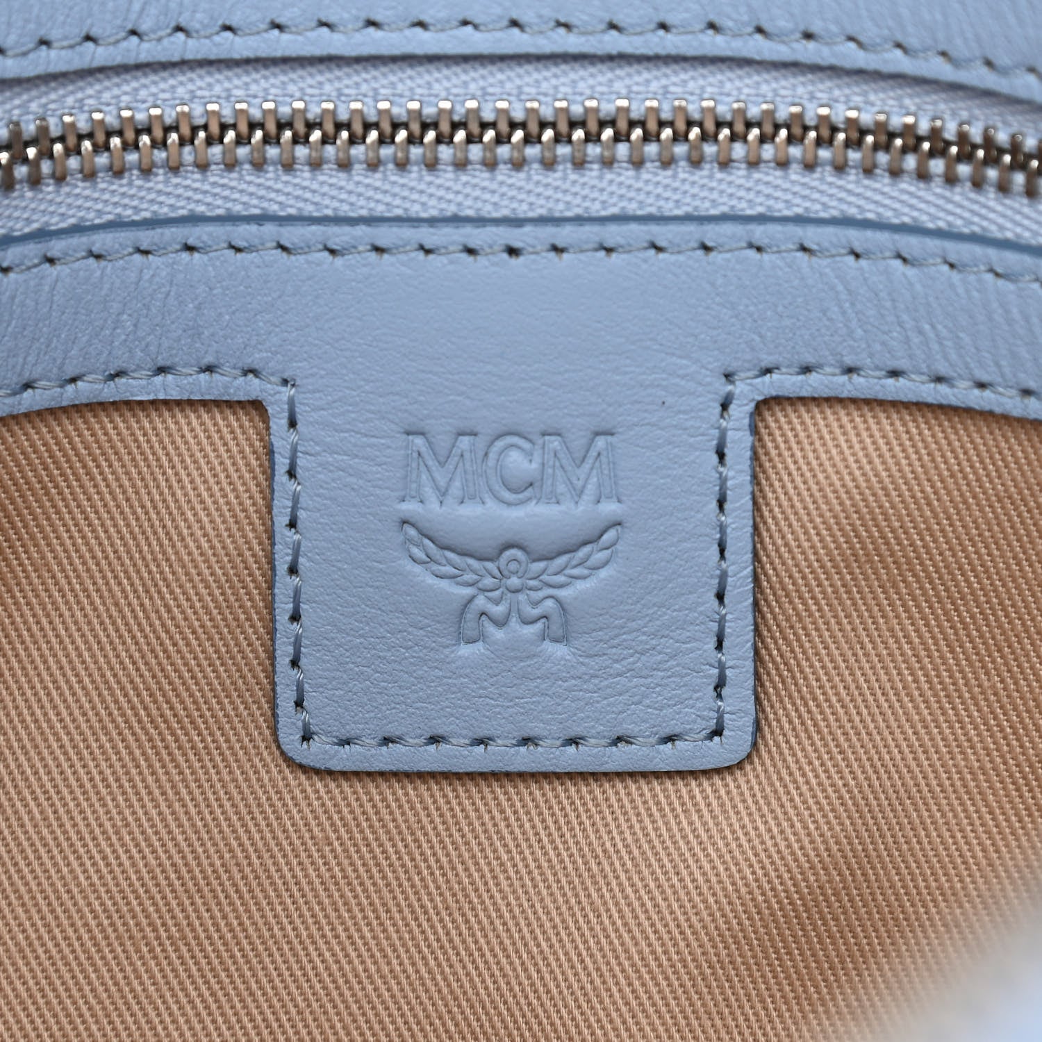 MCM Visetos Original Medium Pouch Light Blue Red 6 of 10
