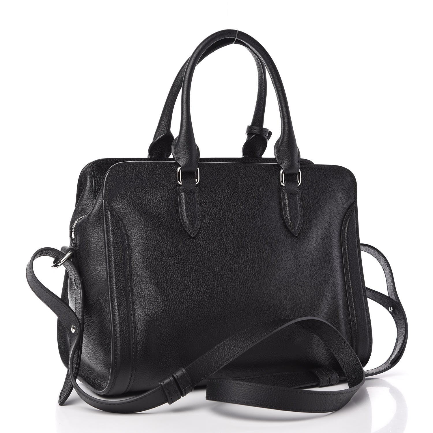 Alexander McQueen Pebbled Calfskin Small Skull Padlock Zip Around Tote Black 3 of 10