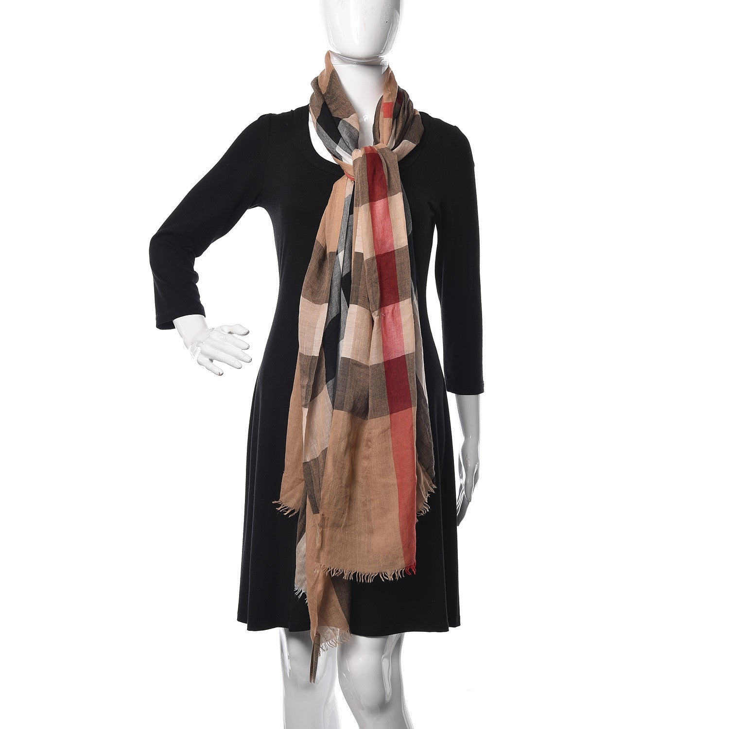 Burberry Modal Silk Mega Check Lightweight Scarf Camel 2 of 5