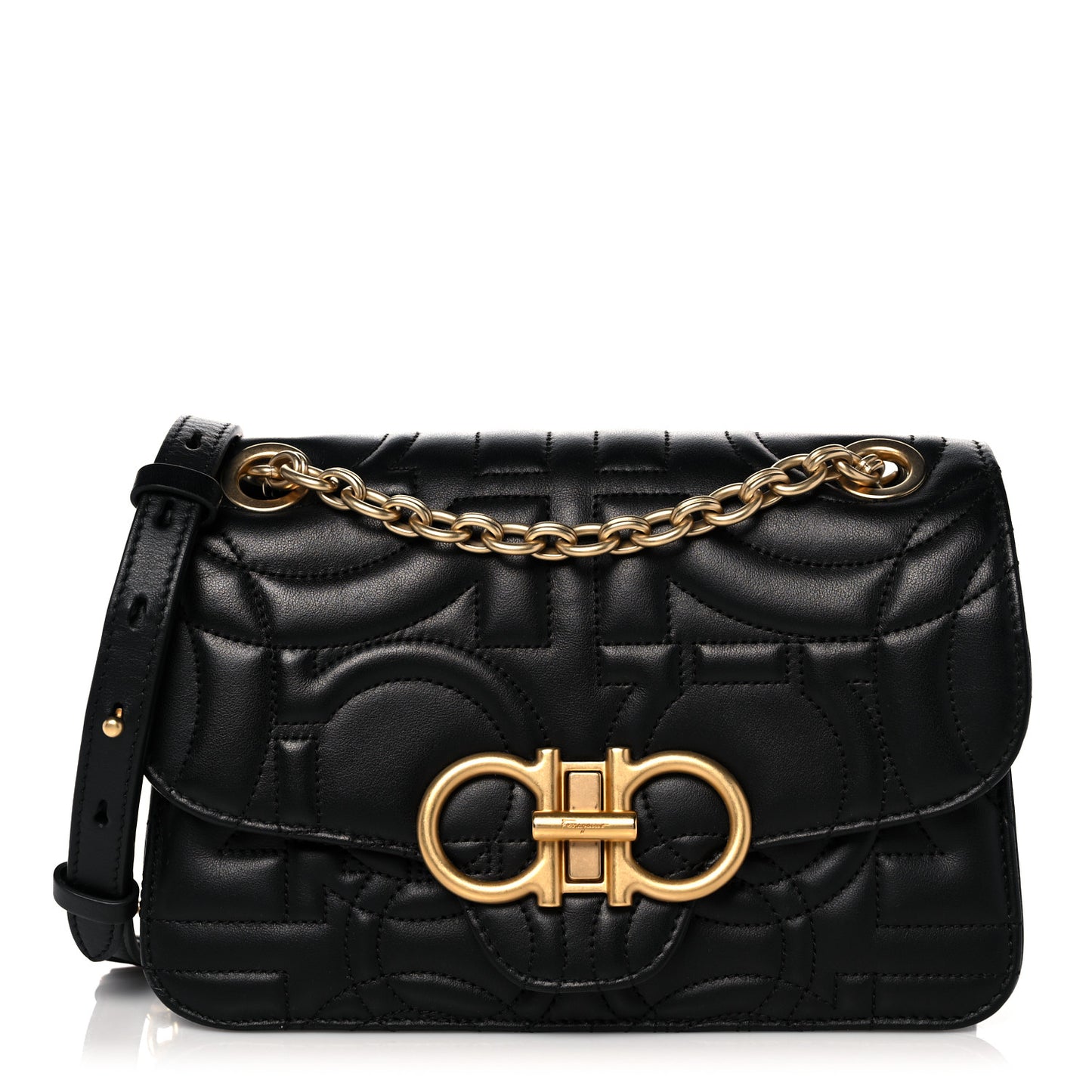 Calfskin Quilted Gancini Small Flap Bag Black