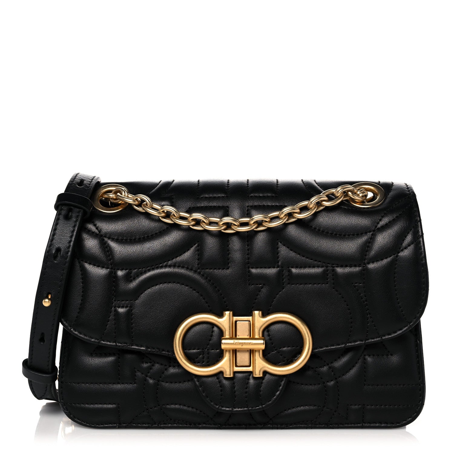 Salvatore Ferragamo Calfskin Quilted Gancini Small Flap Bag Black 1 of 11
