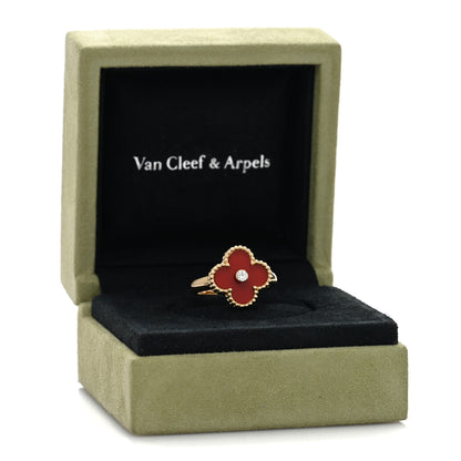 Van Cleef & Arpels 18K Yellow Gold Carnelian Diamond Vintage Alhambra Ring 54 7 5 of 5