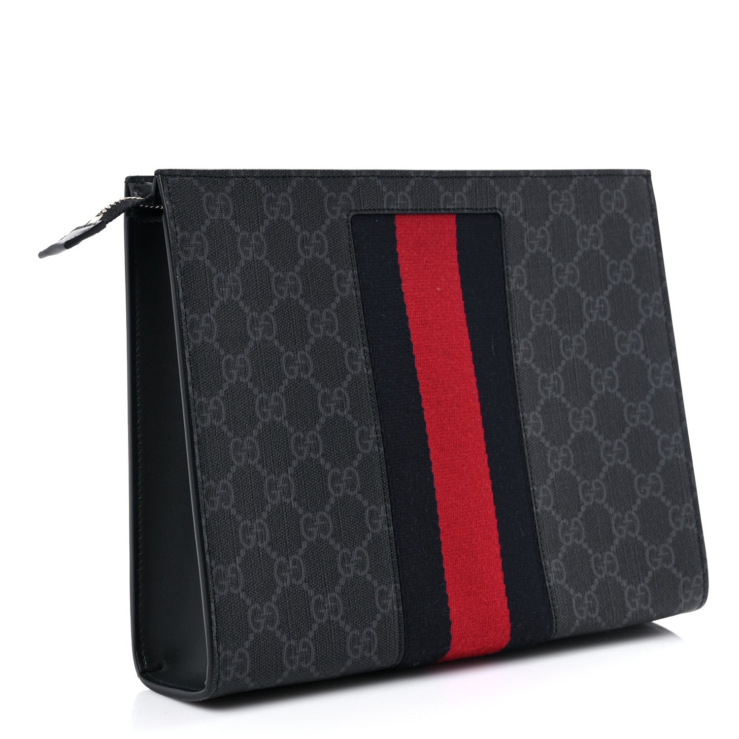 Gucci GG Supreme Monogram Selleria Calfskin Web New Web Cosmetic Case Black 3 of 11