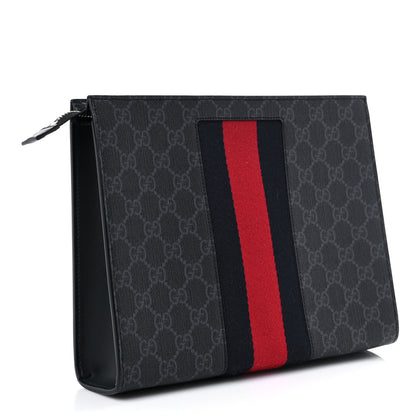 Gucci GG Supreme Monogram Selleria Calfskin Web New Web Cosmetic Case Black 3 of 11