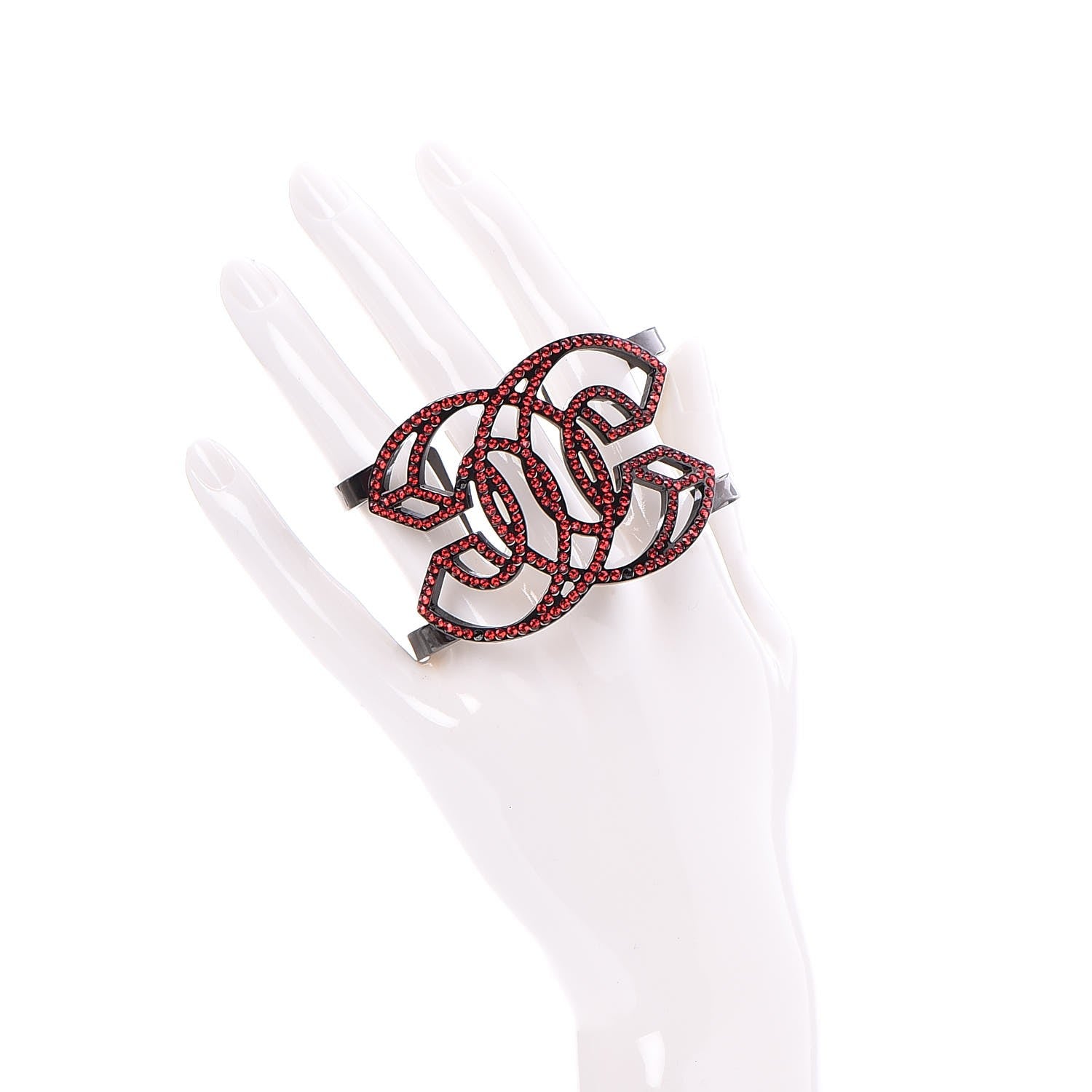 Chanel Crystal CC Cuff Red Black 2 of 8