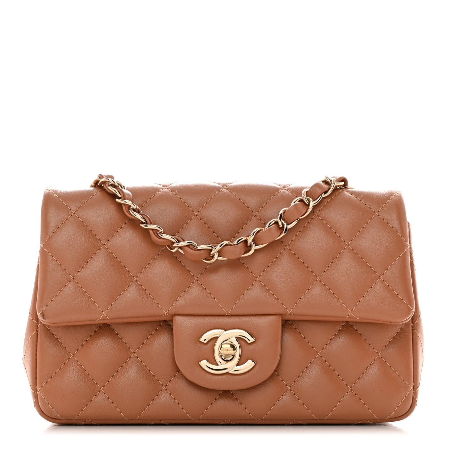 Lambskin Quilted Mini Rectangular Flap Brown