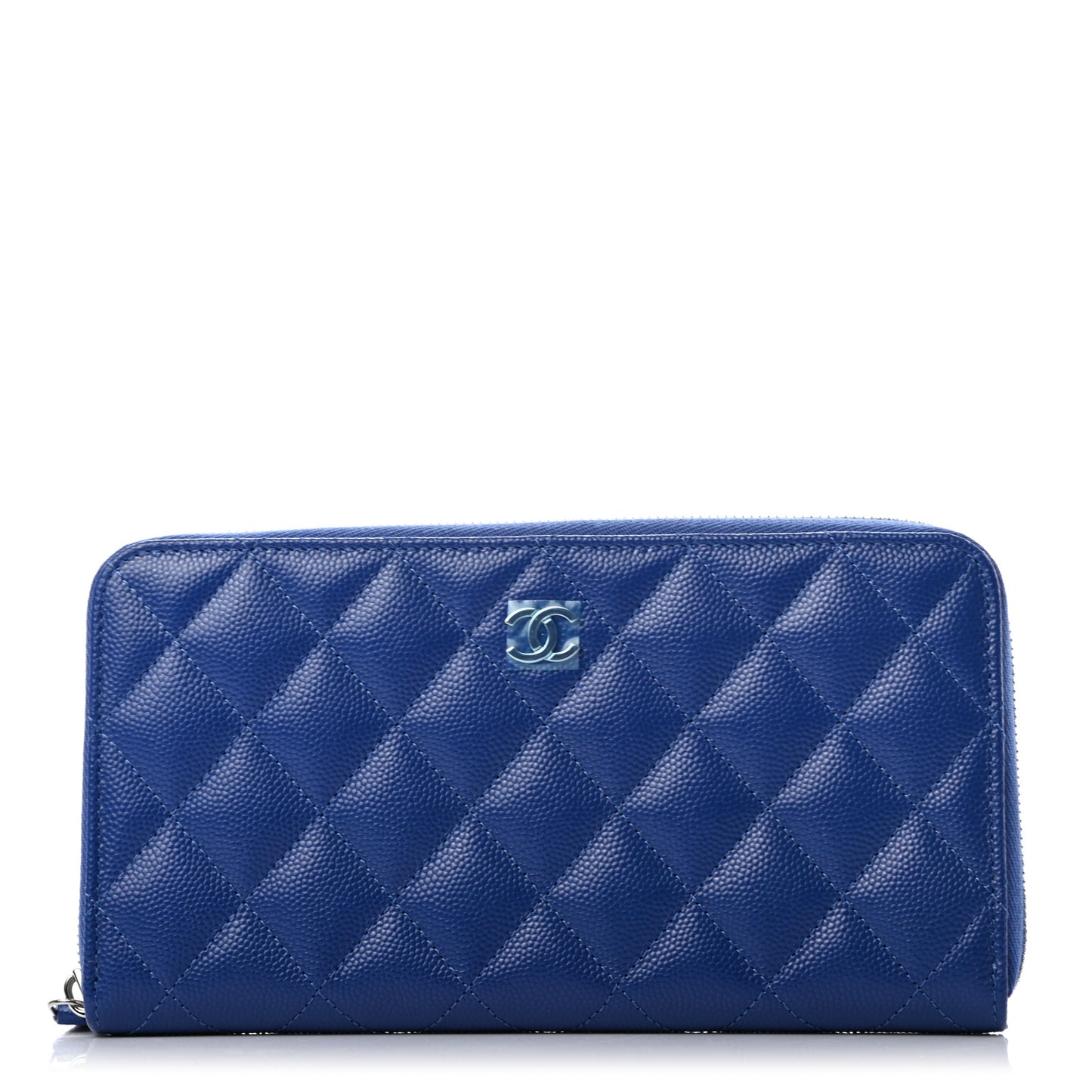 Caviar Quilted Large Gusset Zip Around Wallet Blue