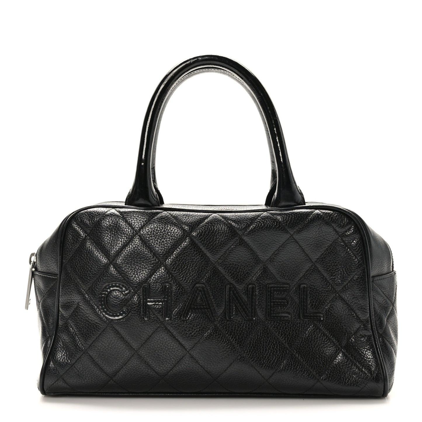 Caviar Patent Quilted Bowler Black