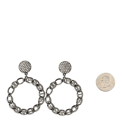 Chanel Ruthenium Crystal CC Paris Chain Link Hoop Earrings Silver 2 of 5