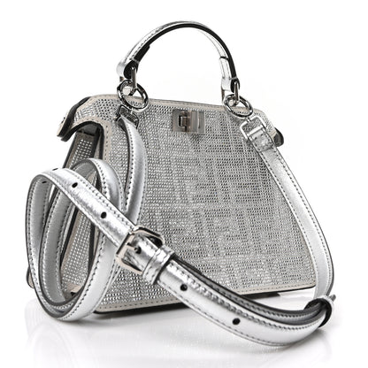Fendi Crystal Vitello Laminato FF Petite Peekaboo I SEE U Satchel Crystal Argento 3 of 9