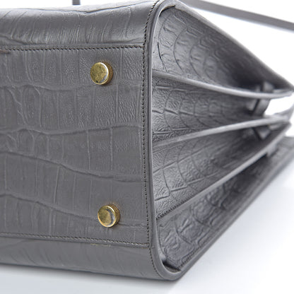 Saint Laurent Calfskin Crocodile Embossed Small Sac De Jour Fog 8 of 10