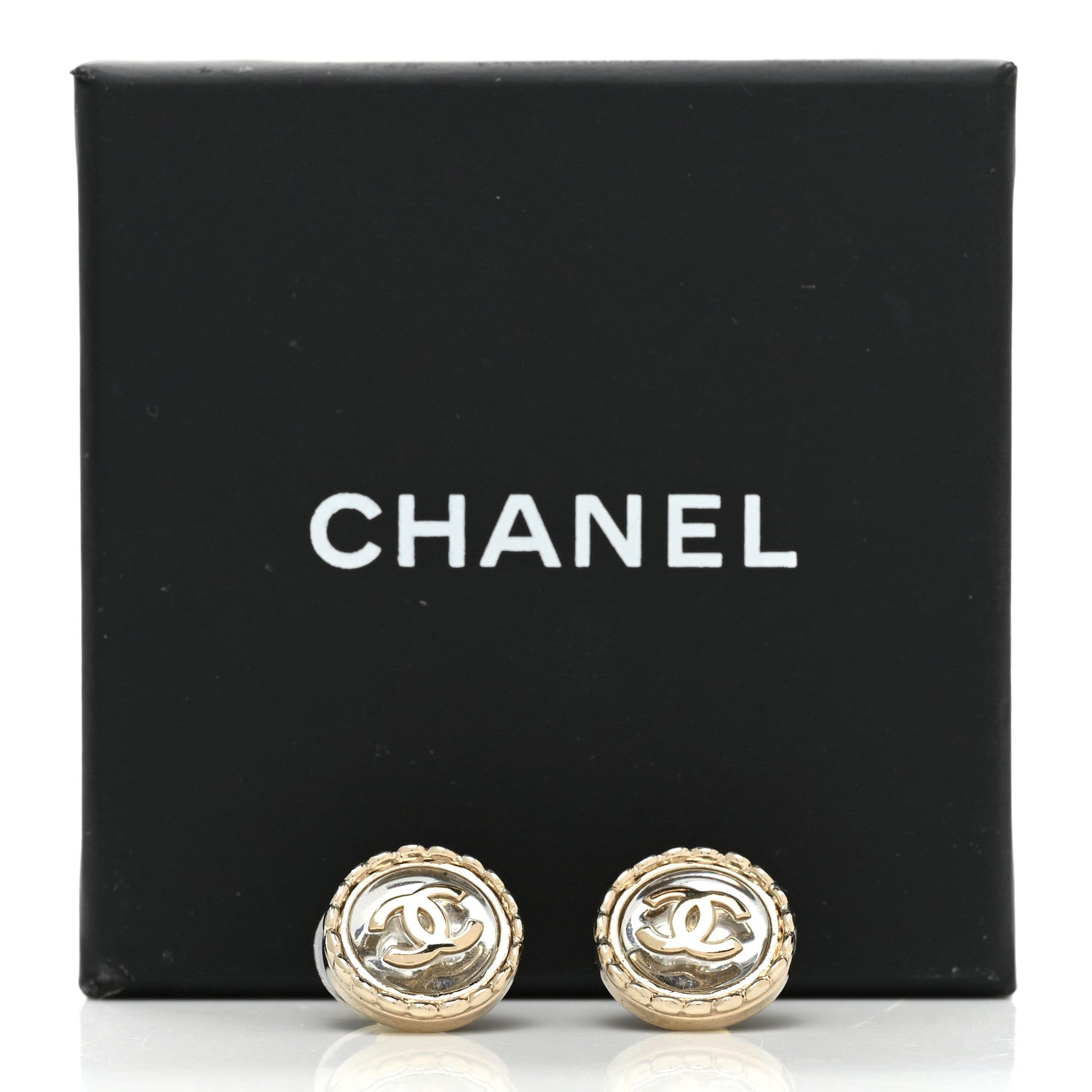 Chanel Round CC Stud Earrings Gold Silver 5 of 5