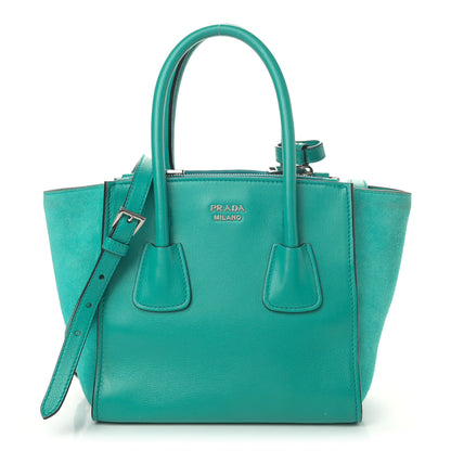 Prada Glace Calf Scamosciato Suede Mini Twin Pocket Tote Giada 1 of 10