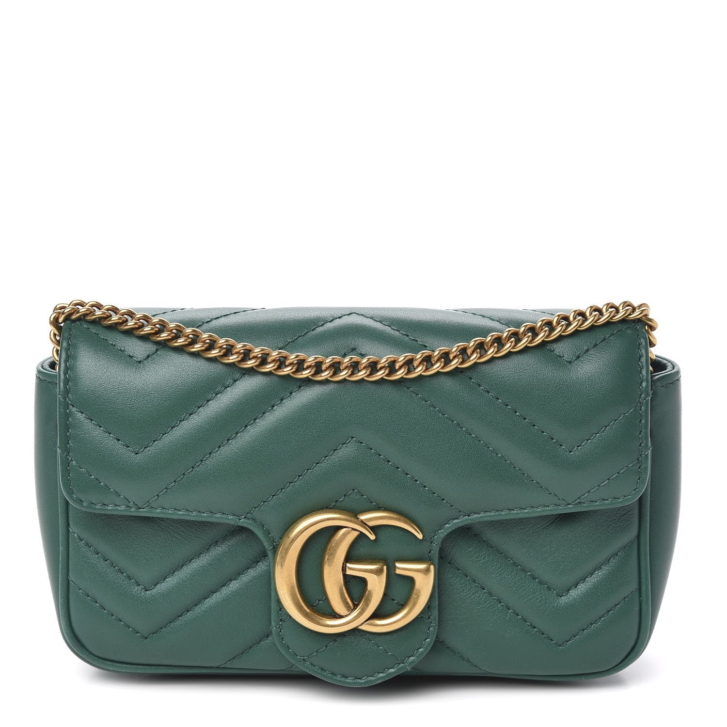Gucci Calfskin Matelasse Super Mini GG Marmont Shoulder Bag Emerald Green 1 of 13