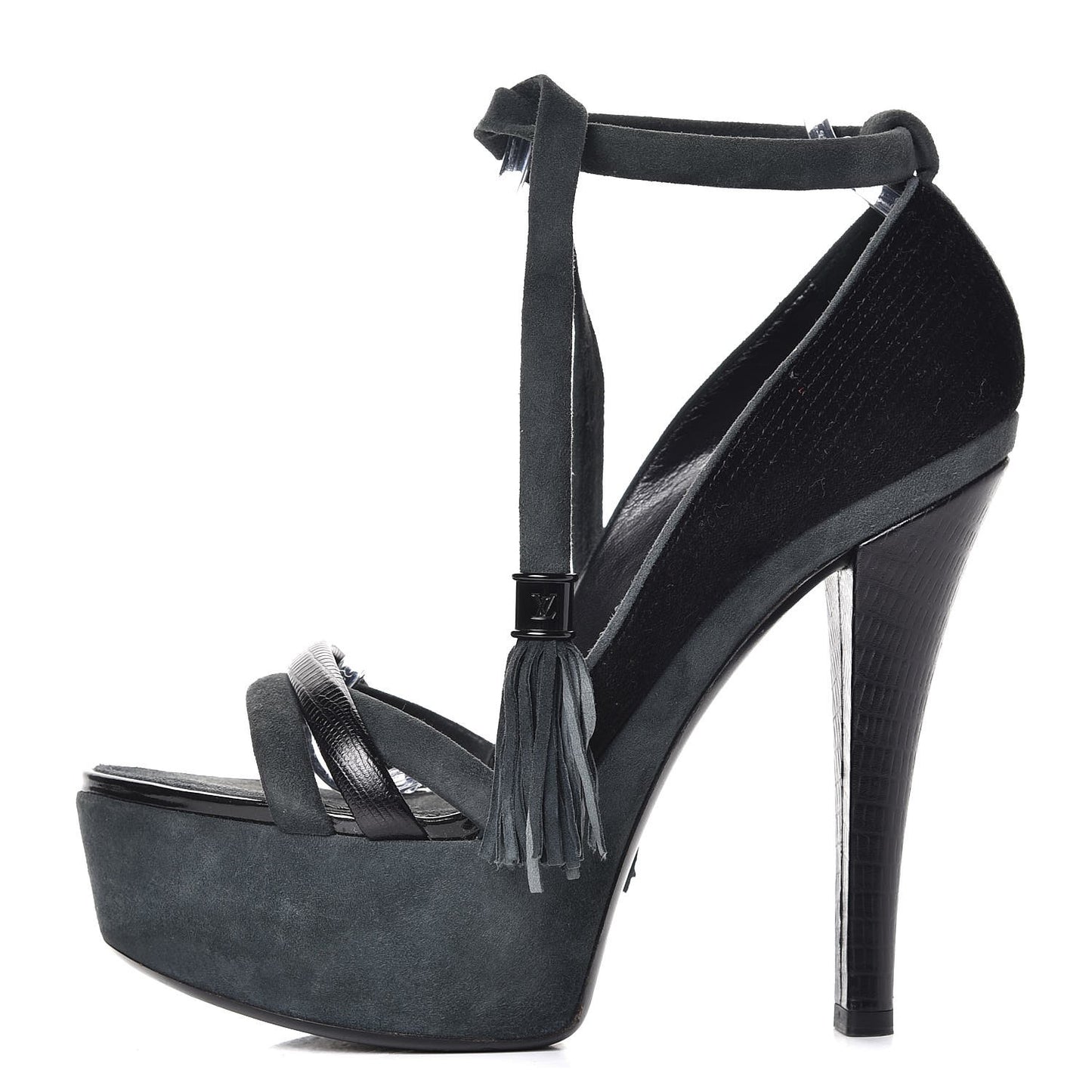 Suede Lizard Platform Ankle Wrap Sandals 39 Black