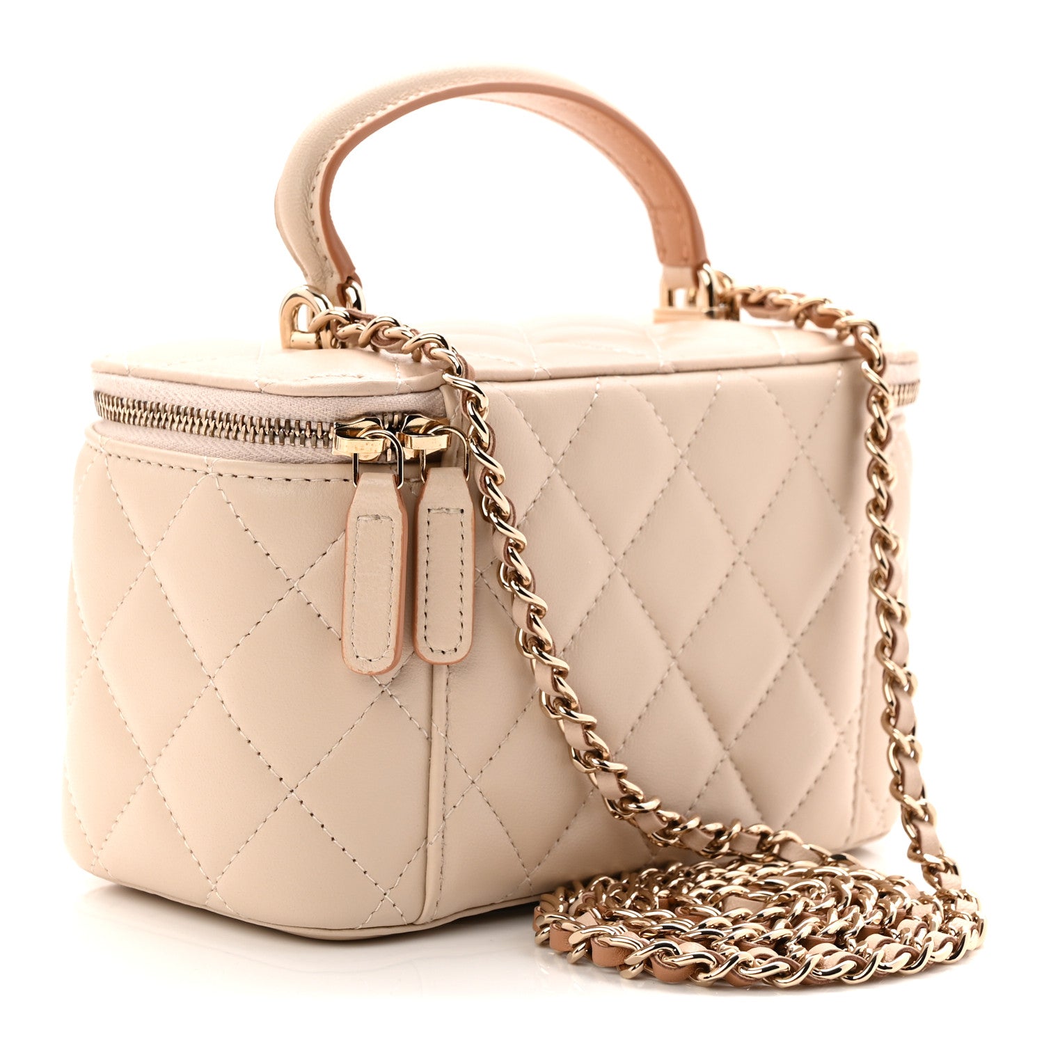 Chanel Lambskin Quilted Small Top Handle Vanity Case With Chain Ecru Dark Beige 3 of 11