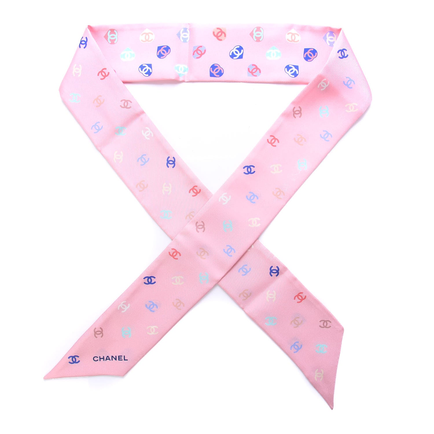 Chanel Silk Heart CC Slim Bandeau Scarf Pink 1 of 4