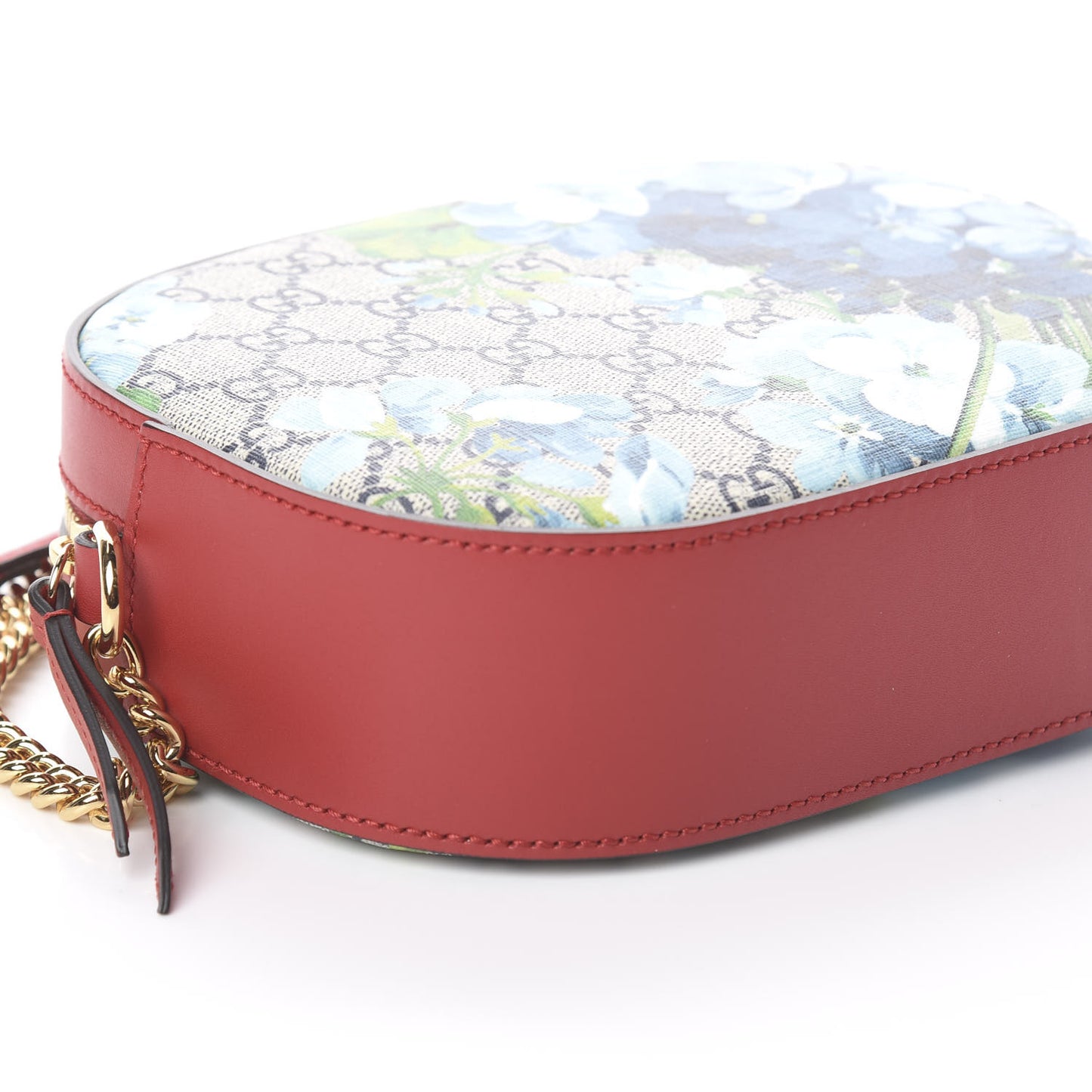 GG Supreme Monogram Blooms Mini Chain Shoulder Bag Beige Blue Navy Hibiscus Red