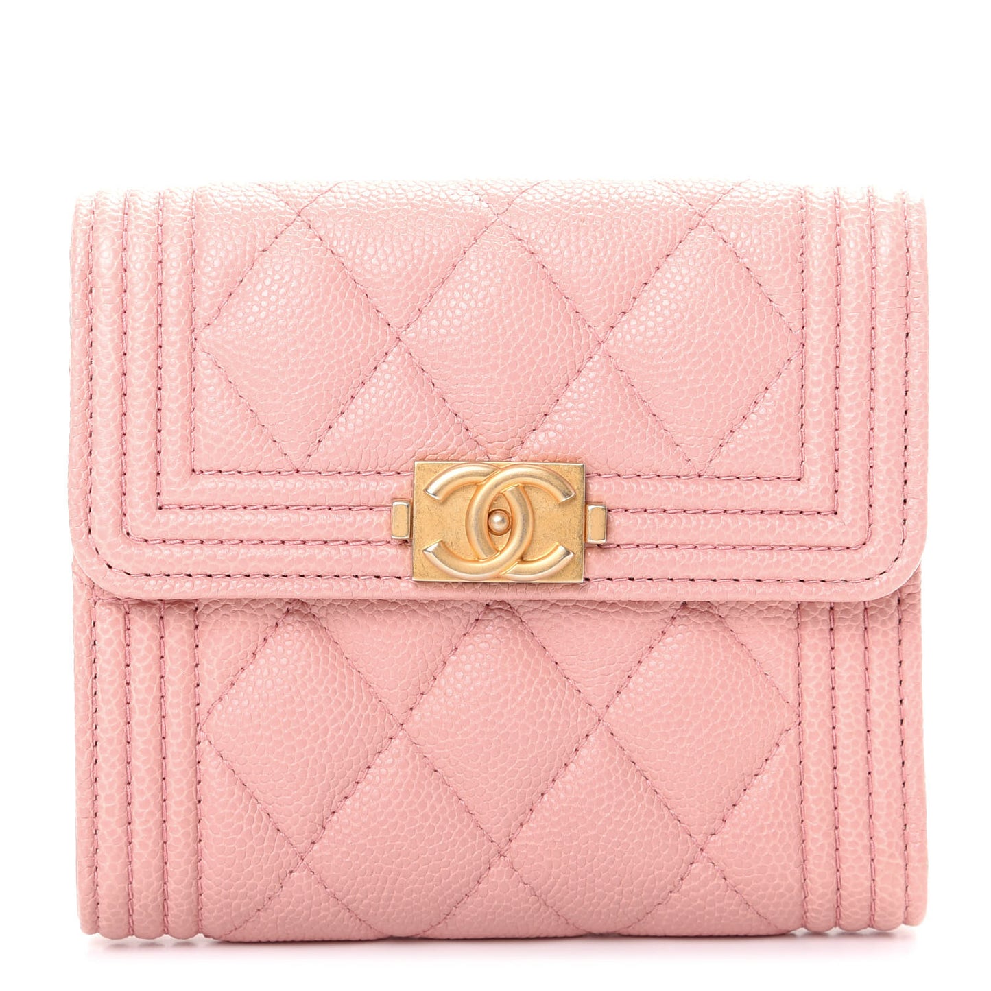 Caviar Quilted Boy Compact Wallet Pink