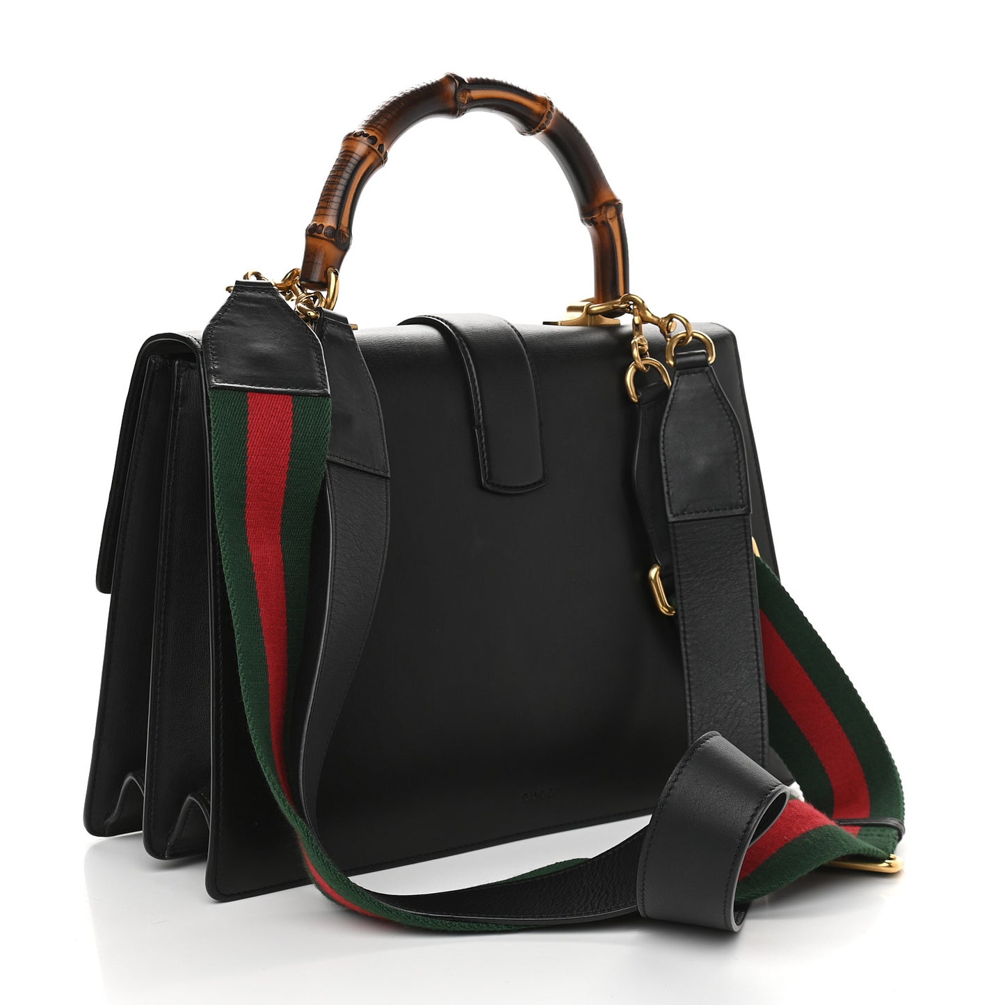 Calfskin Bamboo Web Large Dionysus Top Handle Bag Black Bright Evergreen Hibiscus Red