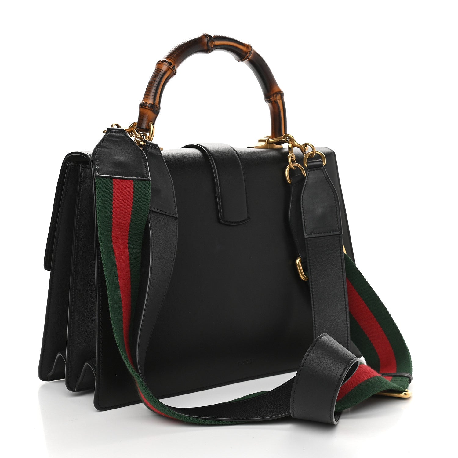 Gucci Calfskin Bamboo Web Large Dionysus Top Handle Bag Black Bright Evergreen Hibiscus Red 3 of 9