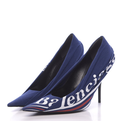Balenciaga Jersey Crepe Political Campaign Logo Knife 115 Pointed Pumps 40 Pacifique White Rouge 3 of 8