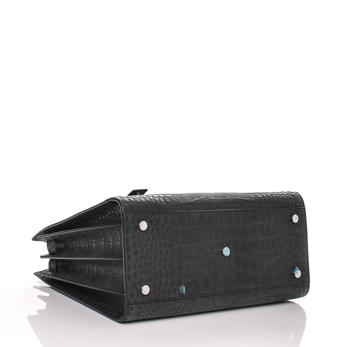 Calfskin Crocodile Embossed Small Sac de Jour Dusty Black