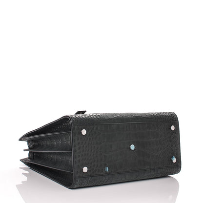 Saint Laurent Calfskin Crocodile Embossed Small Sac de Jour Dusty Black 4 of 7