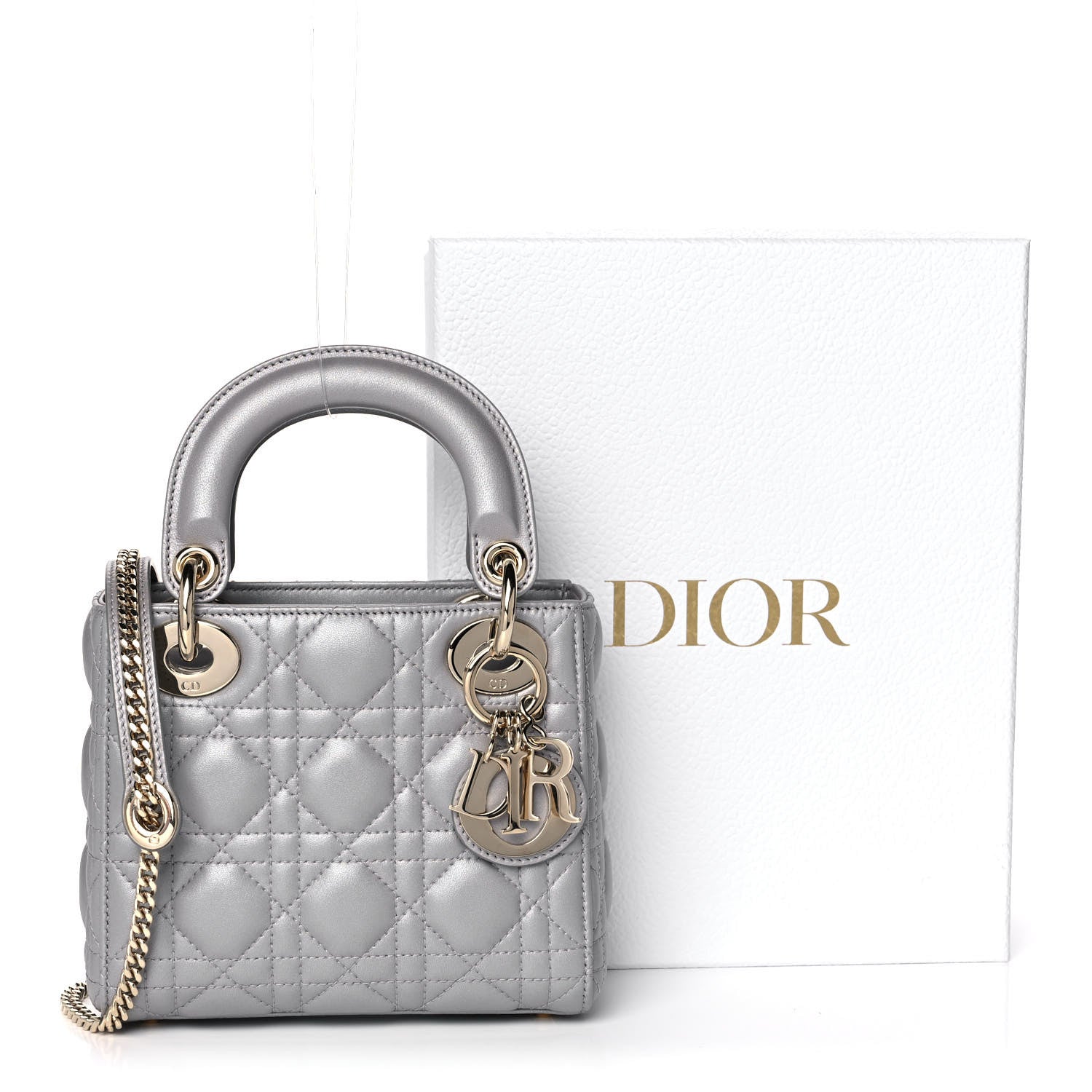 Christian Dior Metallic Lambskin Cannage Mini Lady Dior Grey 12 of 12
