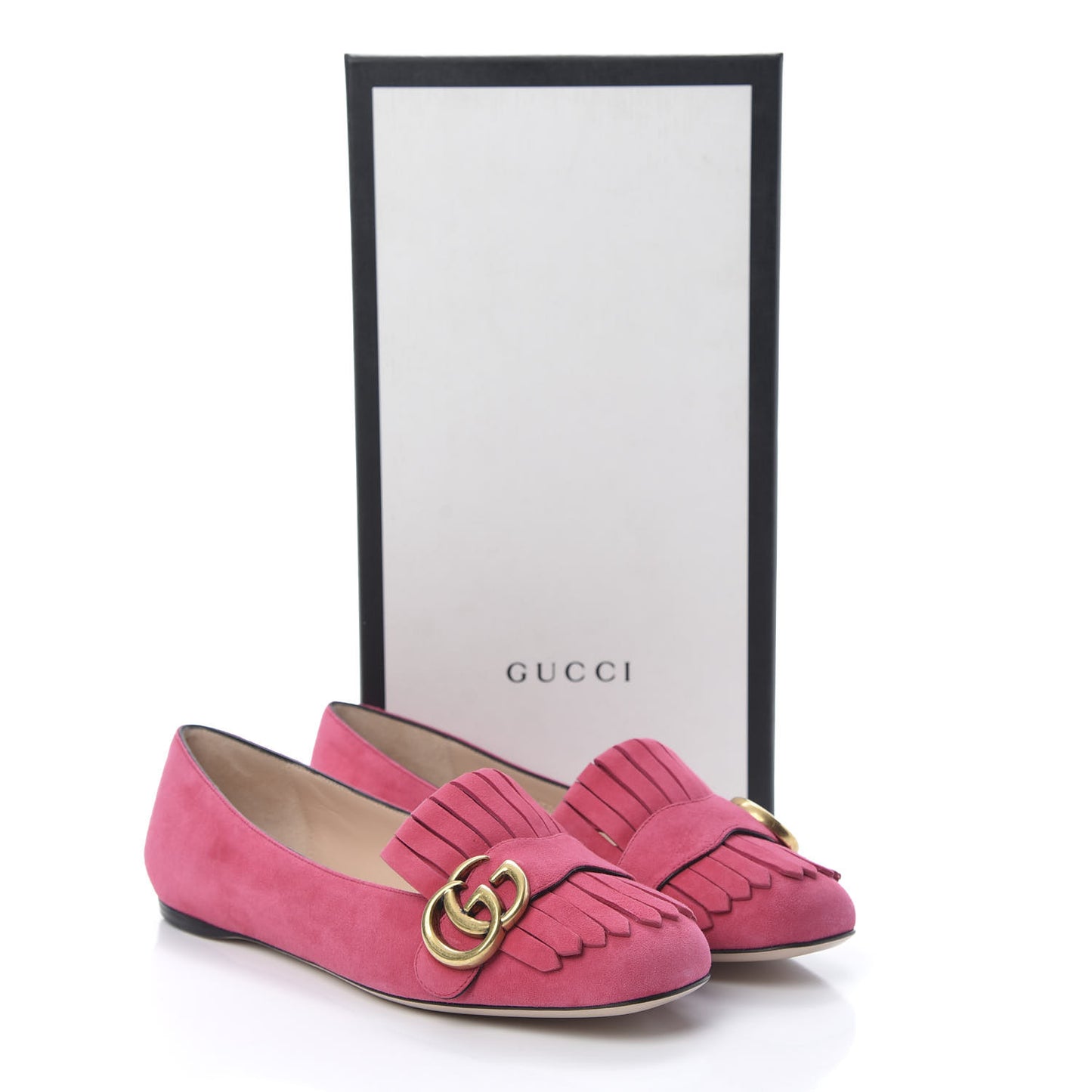 Kid Scamosciato GG Marmont Fringe Flats 37 Hot Pink