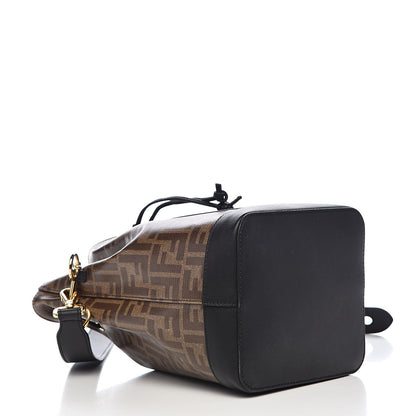 Fendi Glazed Fabric Vitello Grace F is Fendi FF 1974 Stamp Patch Grande Mon Tresor Bucket Bag Mogano Panna Black 4 of 11