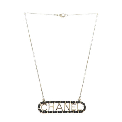 Chanel Metal Lambskin Logo Necklace Black Gold 3 of 5