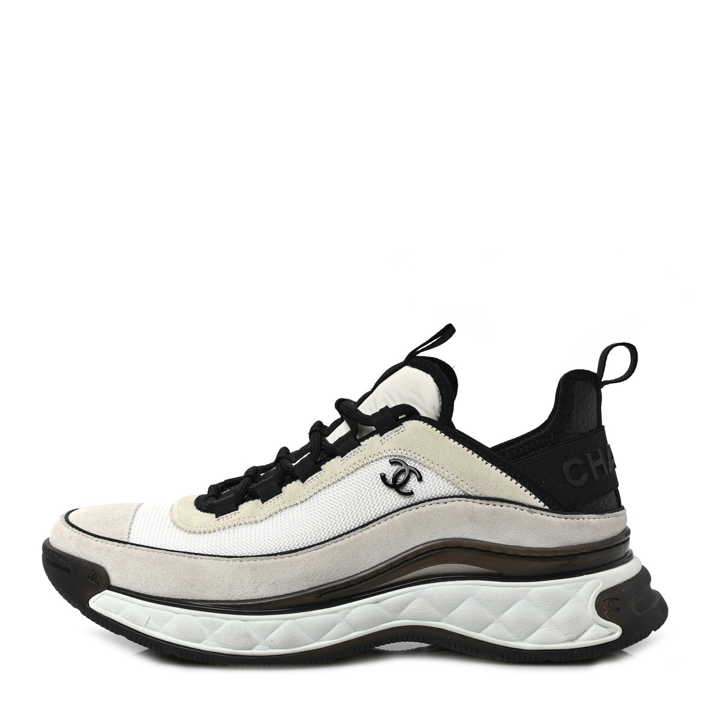 Velvet Calfskin Mixed Fibers CC Sneakers 39.5 Ivory Black