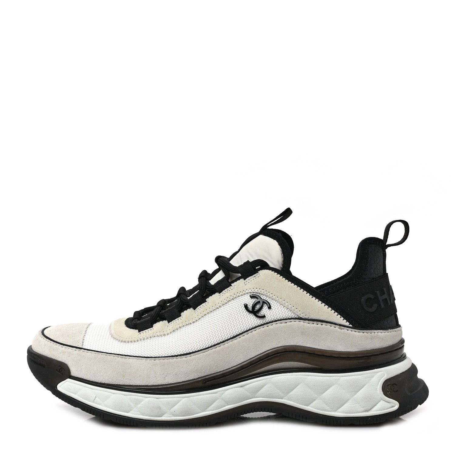 Chanel Velvet Calfskin Mixed Fibers CC Sneakers 39.5 Ivory Black 1 of 10