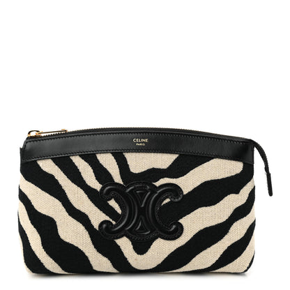 Celine Canvas Calfskin Triomphe Zebra Medium Pouch Tan Natural Black 1 of 9
