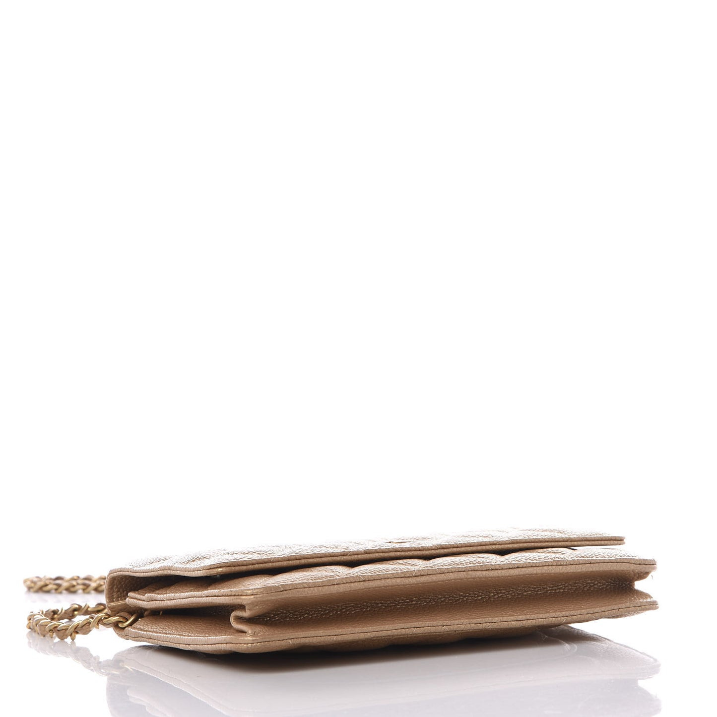 Pearly Caviar Quilted Wallet On Chain WOC Gold