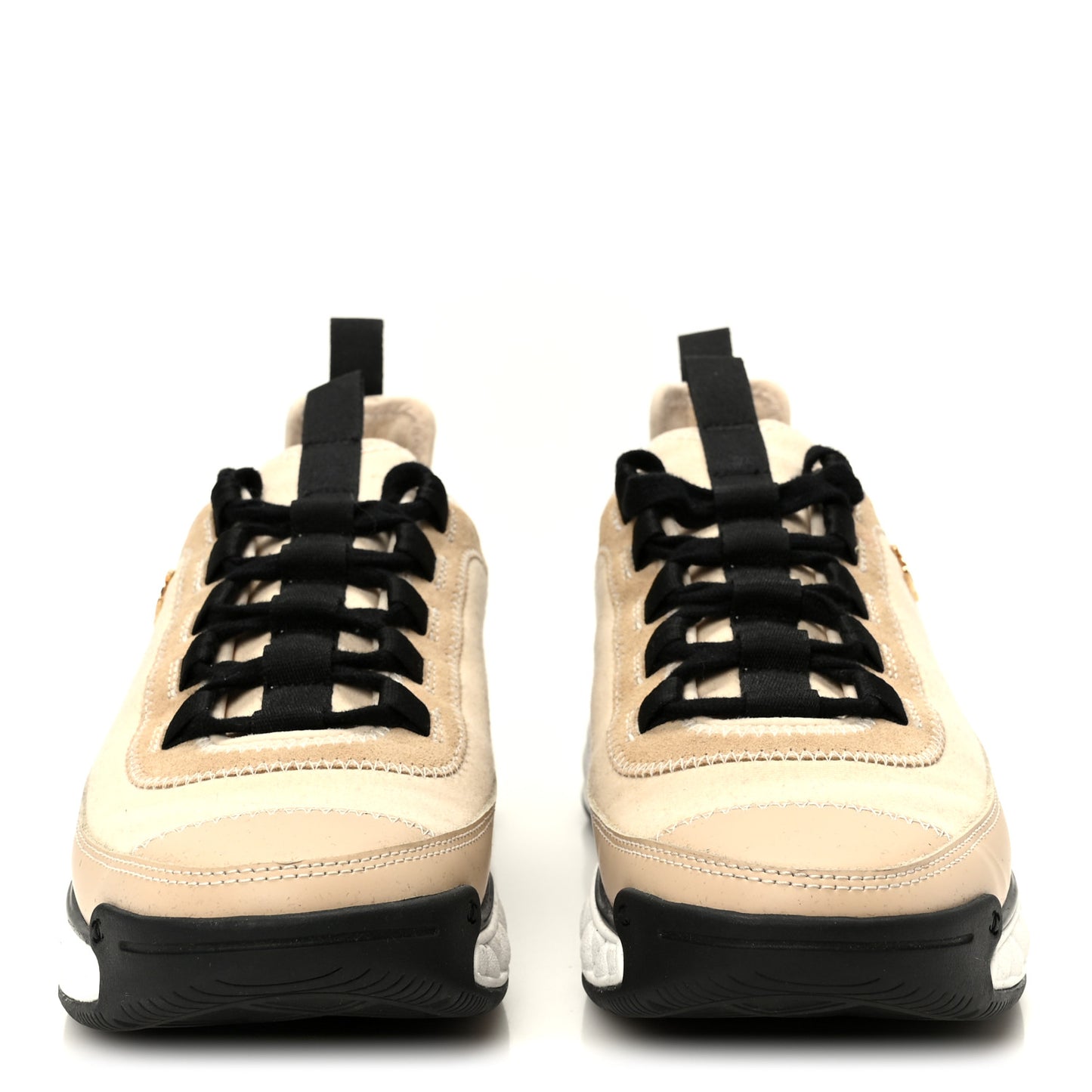 Velvet Calfskin Mixed Fibers CC Sneakers 37.5 Beige