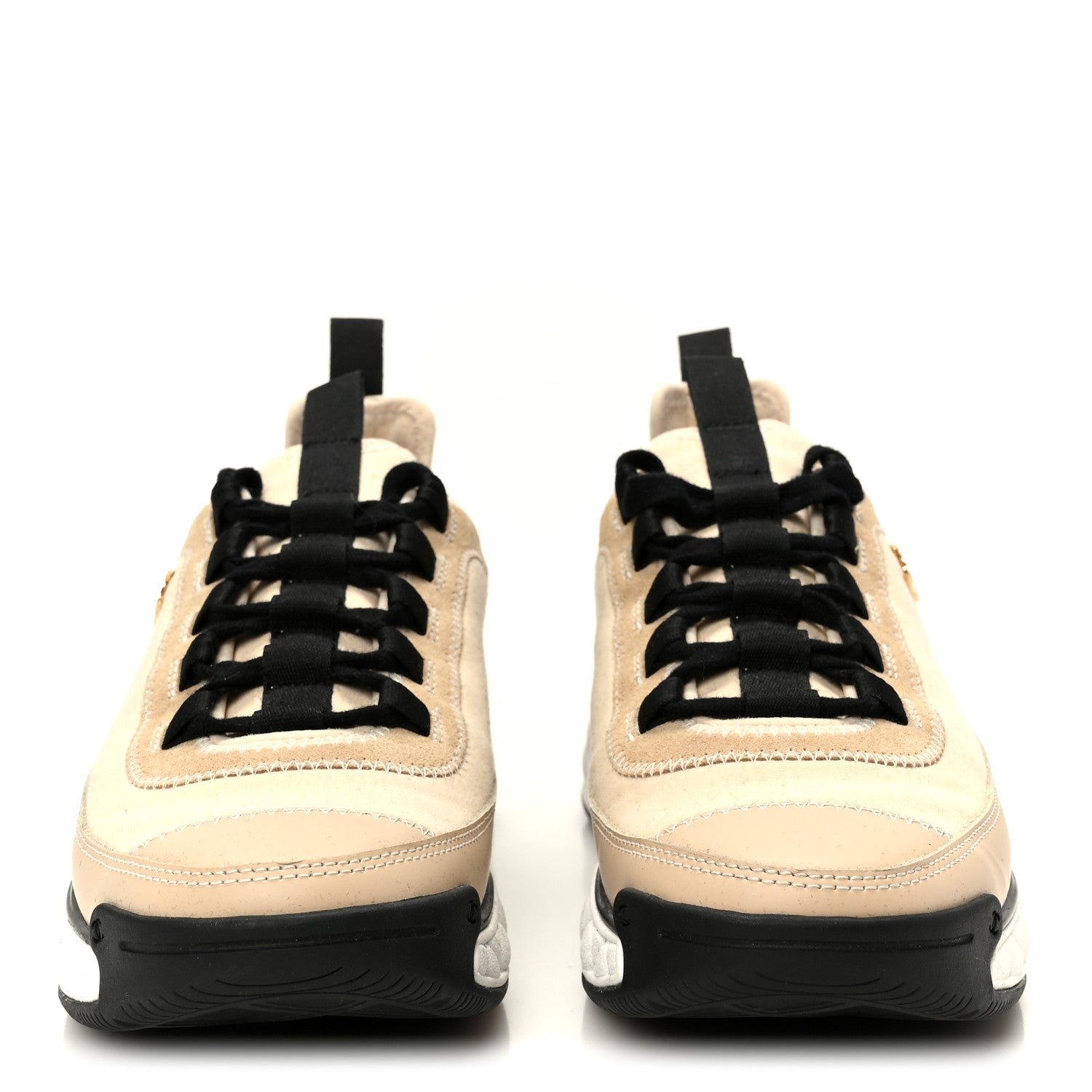 Chanel Velvet Calfskin Mixed Fibers CC Sneakers 37.5 Beige 3 of 10