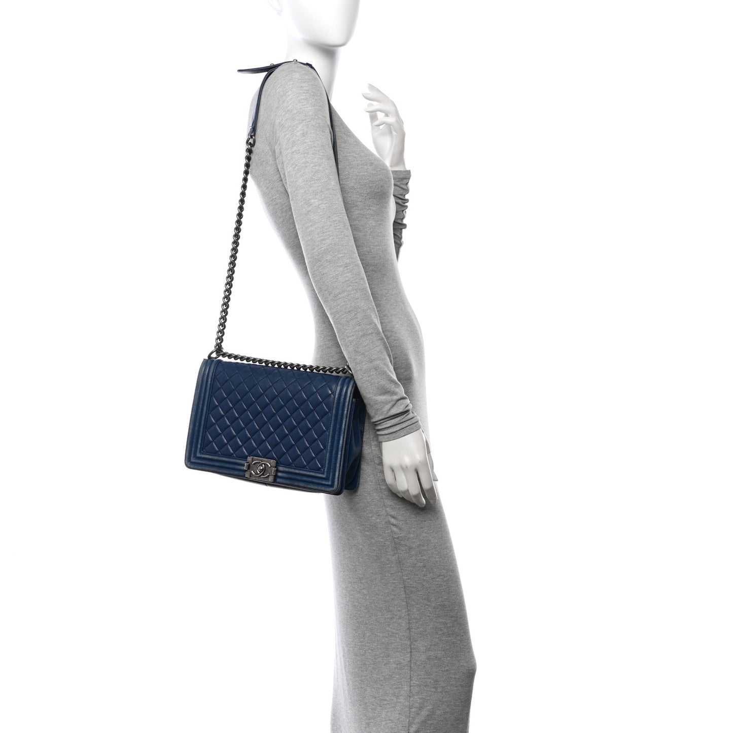 Lambskin Quilted New Medium Boy Flap Blue