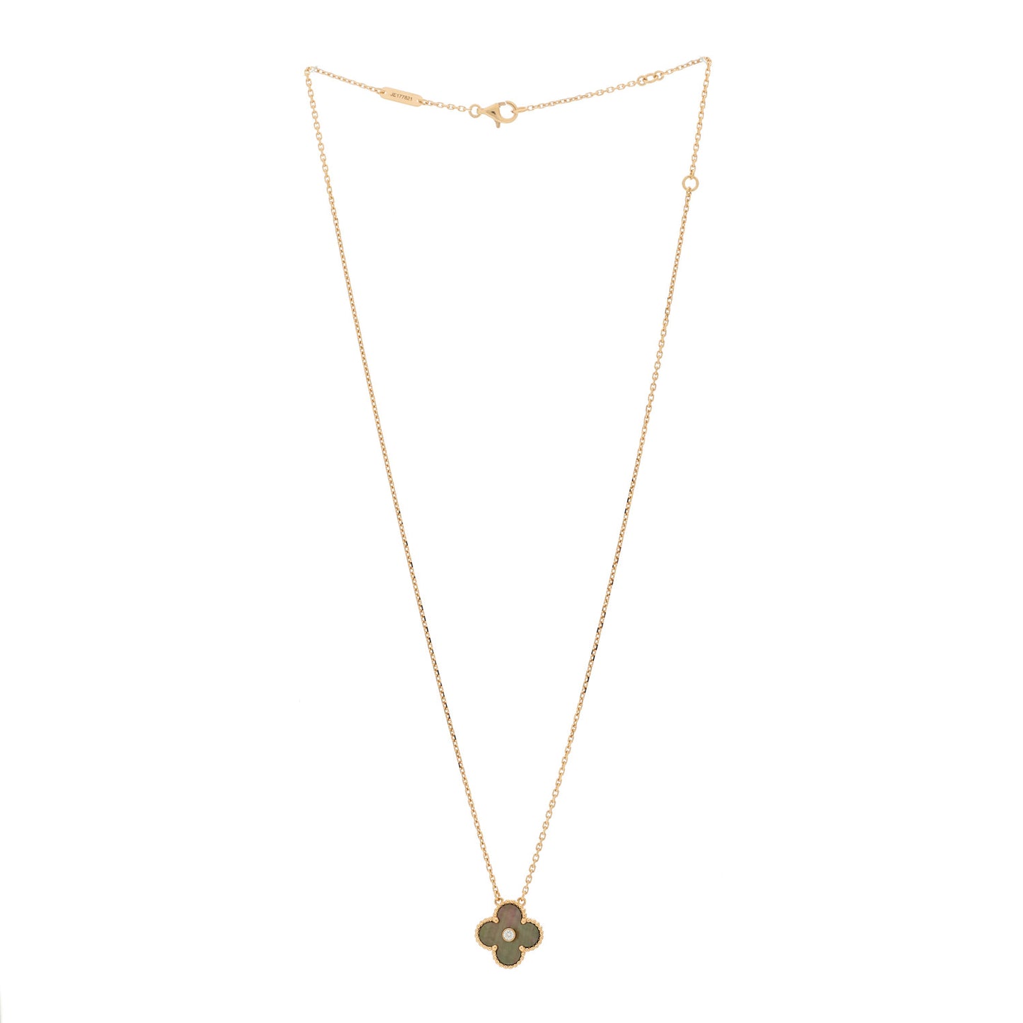 18K Rose Gold Diamond Grey Mother of Pearl Vintage Alhambra Pendant Necklace